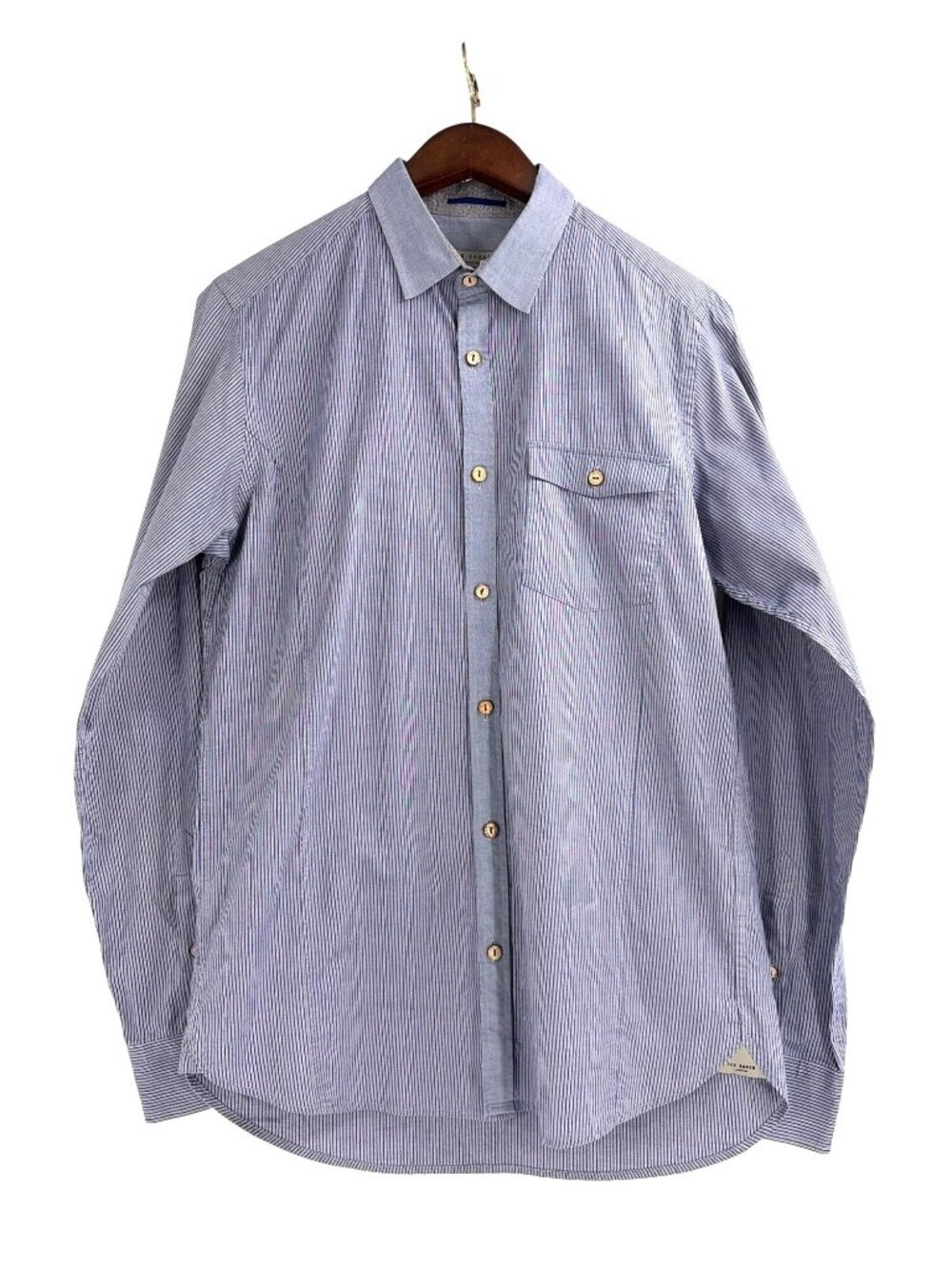 Ted Baker Mens 3 US Size 38 Preppy Button-Down Shirt Cotton Blue White Stripes